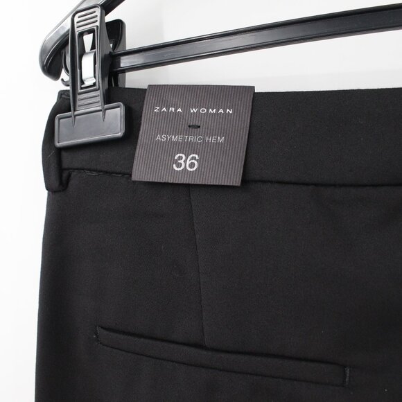 NWT Zara pants women's 4 Asymmetric Hem black cotton blend career preppy work - Picture 7 of 15